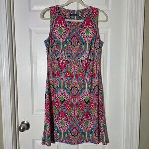 Tommy Hilfiger Women's Sleeveless Pink & Blue Paisley Shift Dress Sz 8